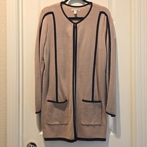 DANA BUCHMAN TAN/BLK TRIM KNIT CARDIGAN